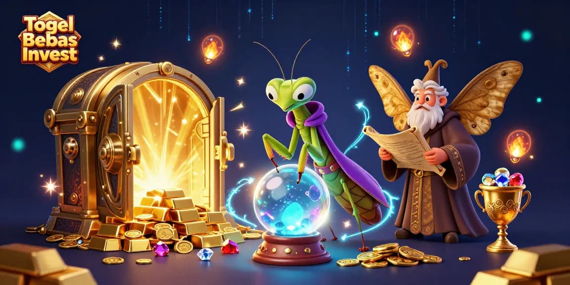 Togel Bebas Invest fortune teller and librarian interacting amidst vibrant casino treasures and magical effects