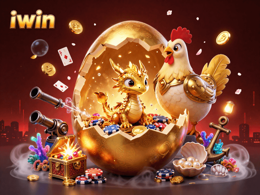 Engage with iwin’s thrilling casino adventure featuring a golden dragon and poker chips.
