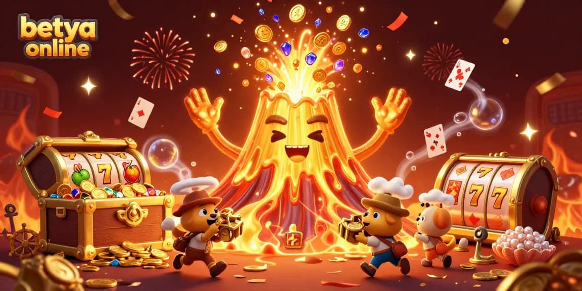 Betya online celebrates victory with a vibrant casino scene featuring colorful jackpots and gold.