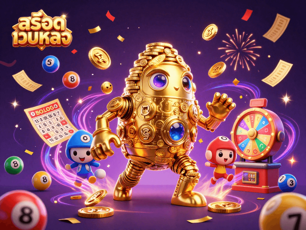 Experience thrilling gameplay with สล็อตเว็บตรง as colorful lottery balls and vibrant prizes collide in a celebration.