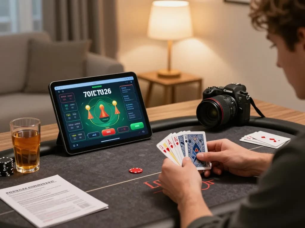 Player enjoying zkjj188 online poker while reviewing strategies in a cozy home setting.