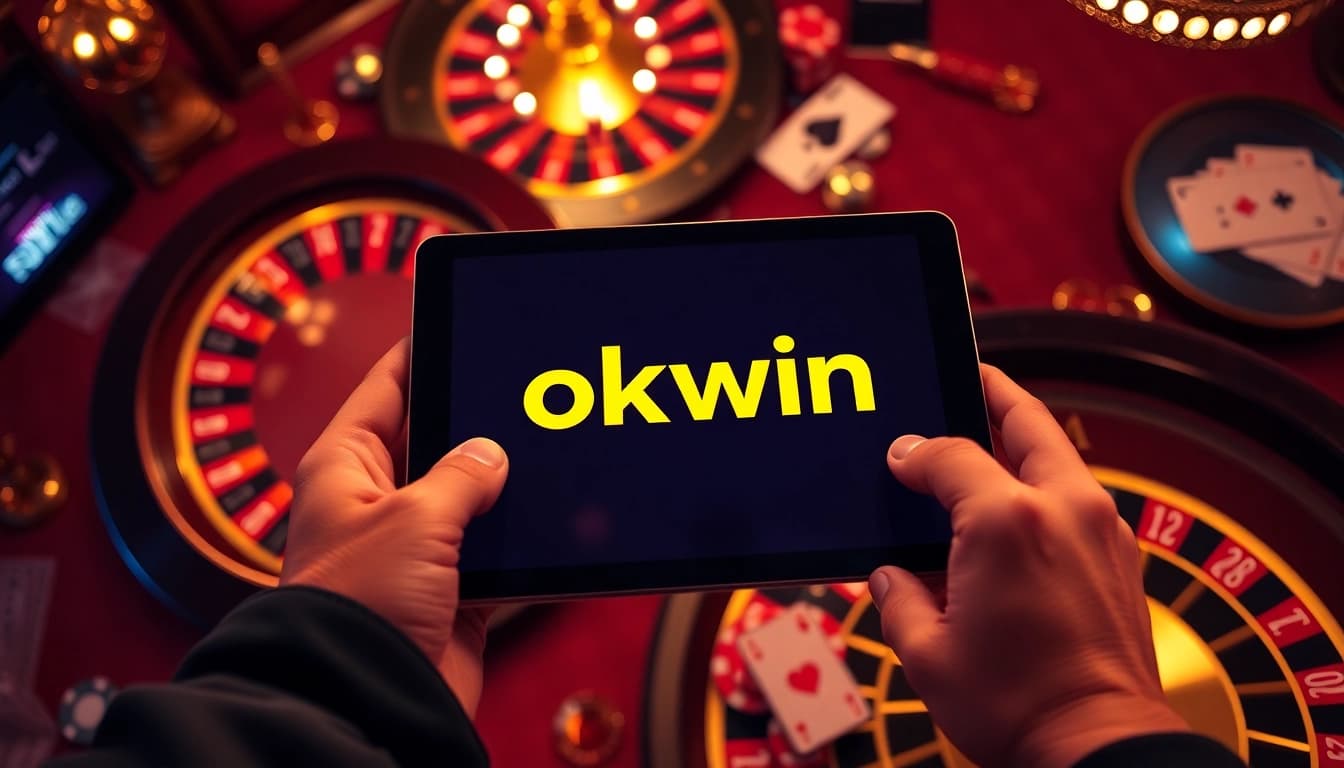 A player engaging with the exciting online casino experience at okwin, featuring poker chips and roulette.
