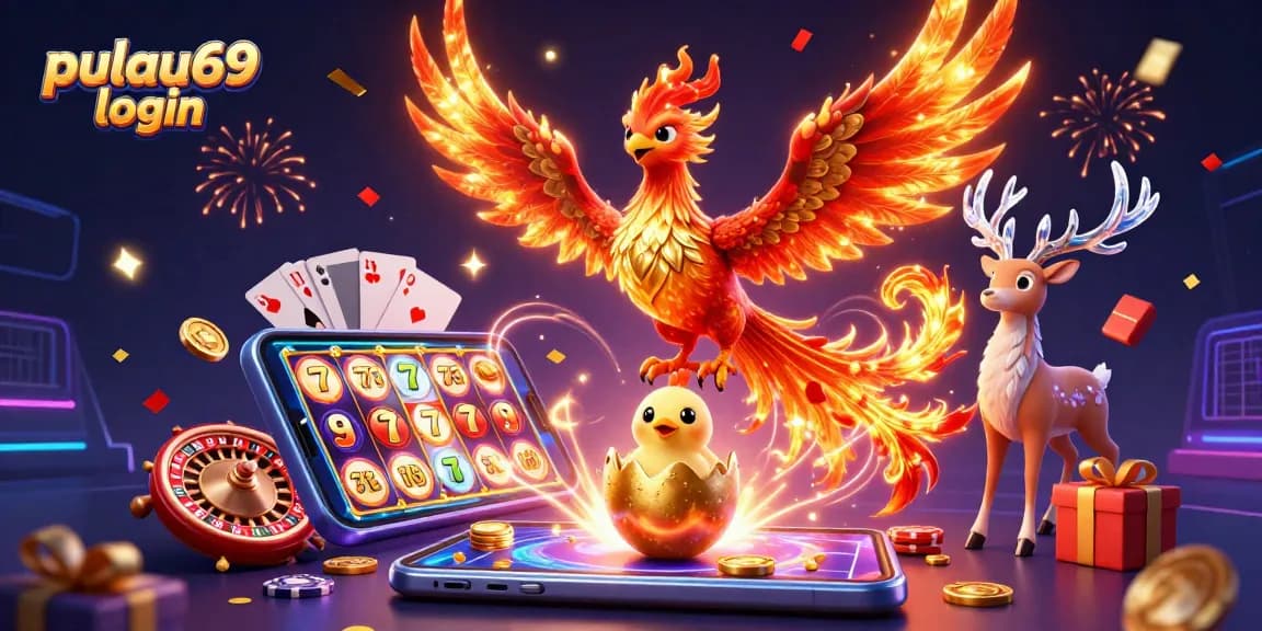 Experience thrilling wins with the pulau69 login in this vibrant casino-themed 3D illustration.