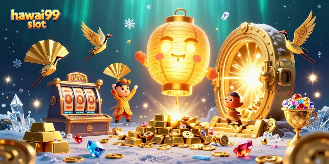 Experience thrilling action with hawai99 slot in a vibrant casino scene overflowing with gold and lucky symbols.
