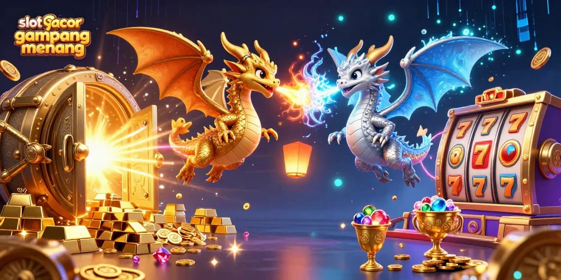 Engage with slot gacor gampang menang through a dynamic scene featuring dragon guardians and exciting casino elements.
