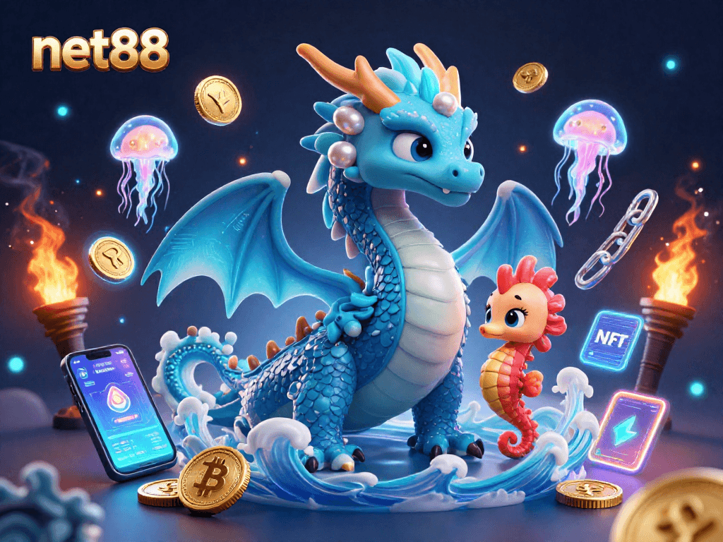 Experience thrilling moments with net88 in this vibrant casino-themed illustration.