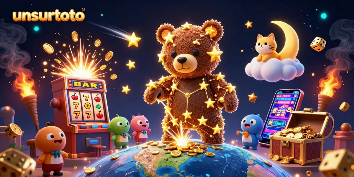 Experience the excitement of unsurtoto with a vibrant 3D casino illustration featuring playful characters.