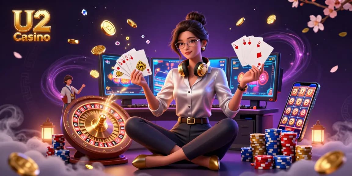 Engage with U2 Casino's vibrant atmosphere, featuring dynamic games and winning potential in a stunning 3D scene.