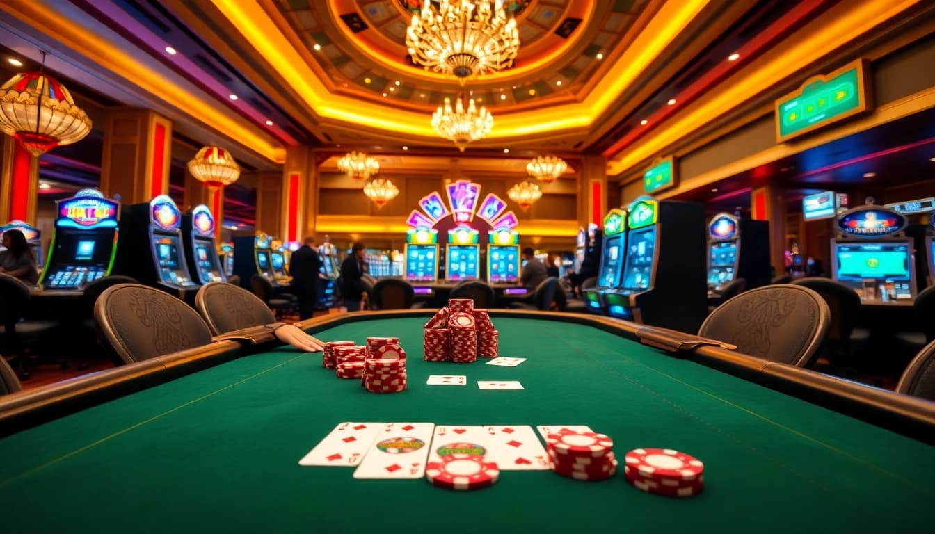 Engage in thrilling casino strategies with nh88 at an elegant poker table.