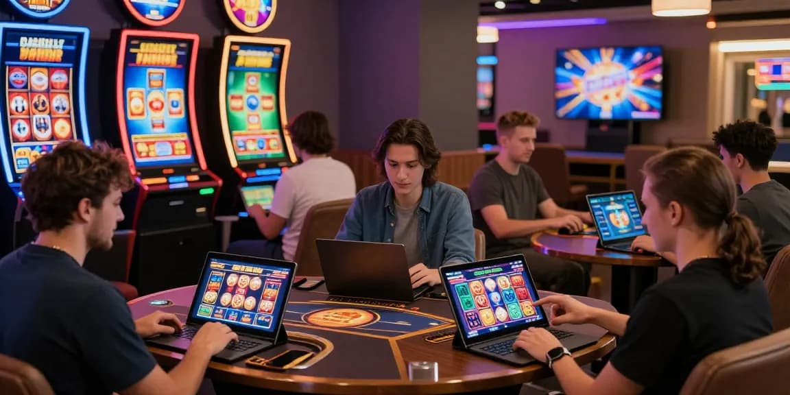 Engaging online casinos Australia scene showcasing diverse players enjoying popular pokies and digital games in a modern lounge setting.