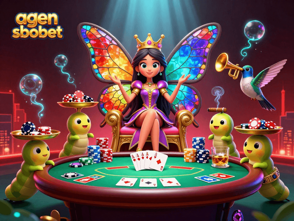 Experience thrilling winnings with agen sbobet, a vibrant 3D scene depicting poker glamour and excitement.