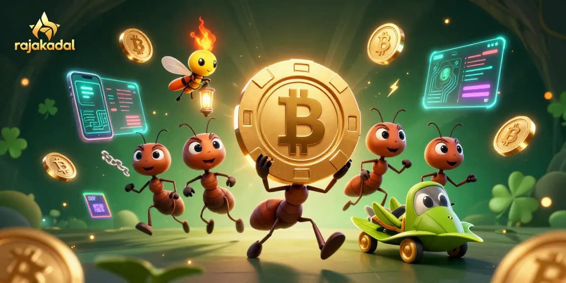 Permainan di rajakadal memperlihatkan semut mencuri chip poker emas raksasa.
