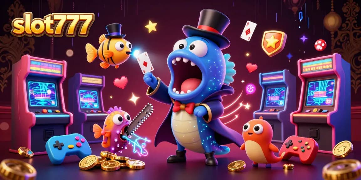 Engage with slot777 through an ultra-detailed 3D scene of quirky sea creatures in a vibrant casino ambiance.