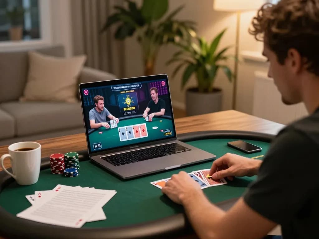 Engaging online poker experience with luckyindex as player reveals cards at home