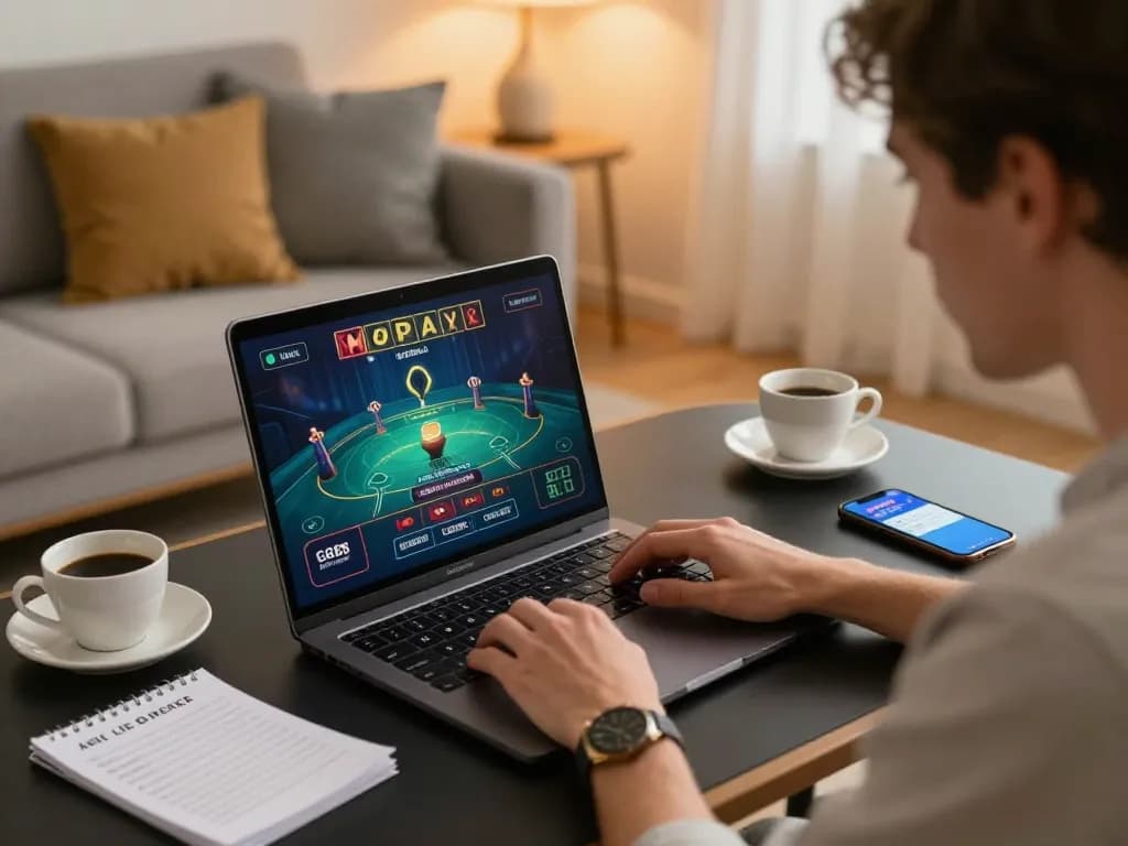 Engaging in strategic gameplay on GG88's online platform at home with a laptop and tablet setup
