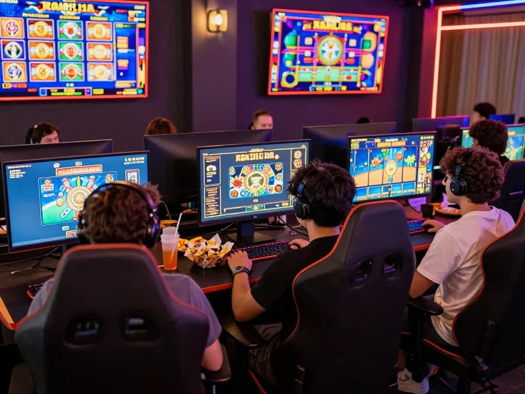 Engaging scene of players enjoying a slot gacor gaming experience online with dynamic visuals and a fun atmosphere.