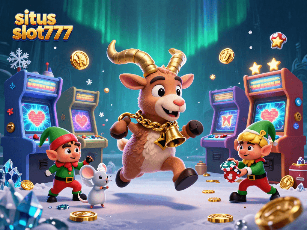 Experience an exciting situs slot777 casino scene with colorful lights, playful characters, and thrilling action.