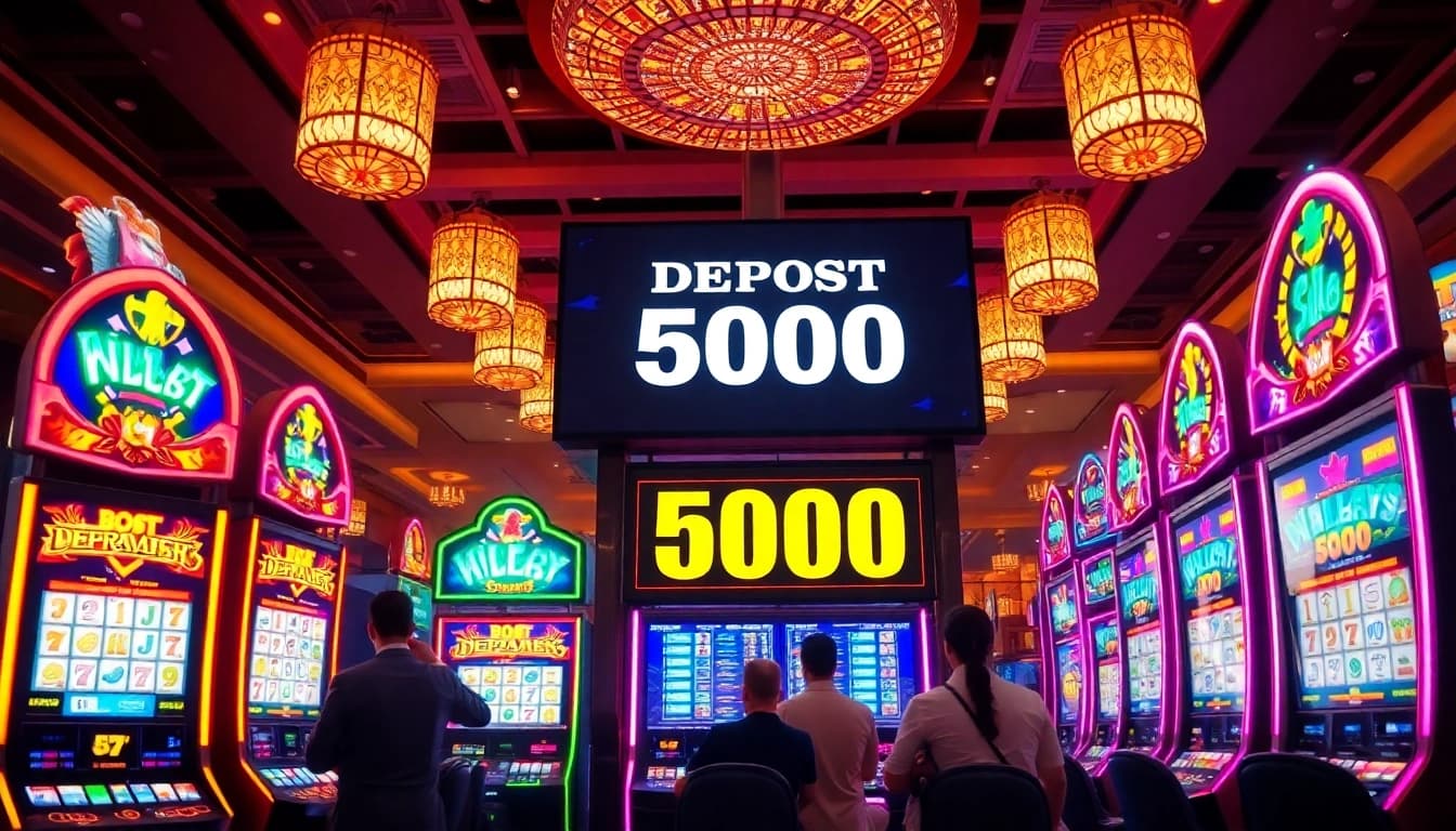 Menangkan Slot deposit 5000 dengan mesin slot yang berwarna-warni di kasino ramai.