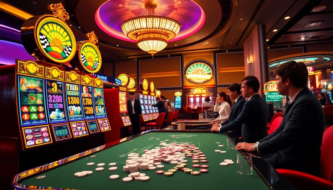 Experience the excitement of qqmacan at a vibrant casino with colorful slot machines.