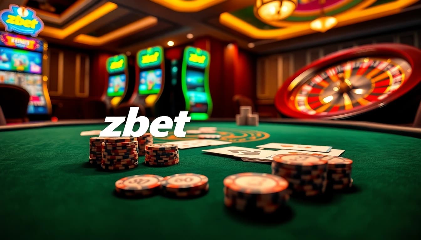 Experience the excitement of zbet with vibrant casino tables and gleaming slot machines.