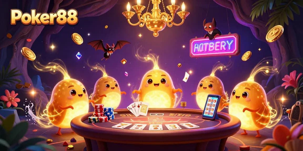 Experience the thrill of winning at Poker88 with vibrant casino action and enchanting glowworms illuminating the game.