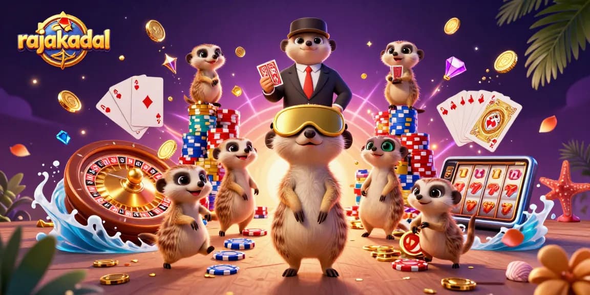 Permainan judi di rajakadal dengan koloni meerkat yang mengelola kasino penuh warna dan bersinar.