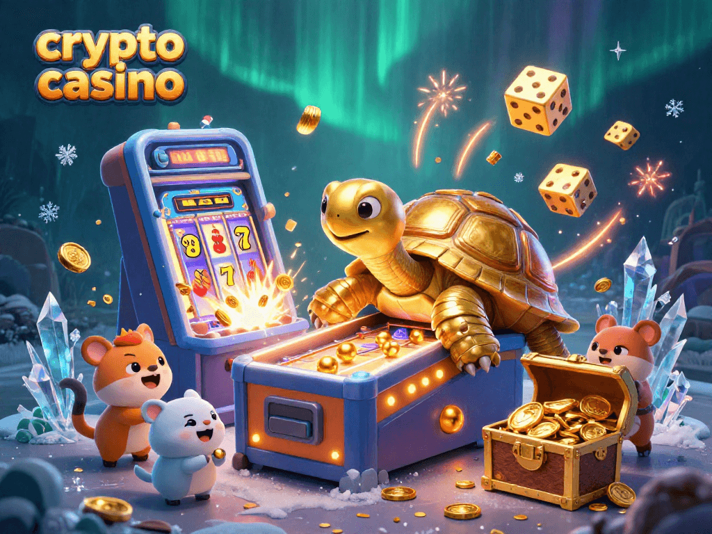 Experience the excitement of a crypto casino with dynamic games and vibrant visuals in this illustration.