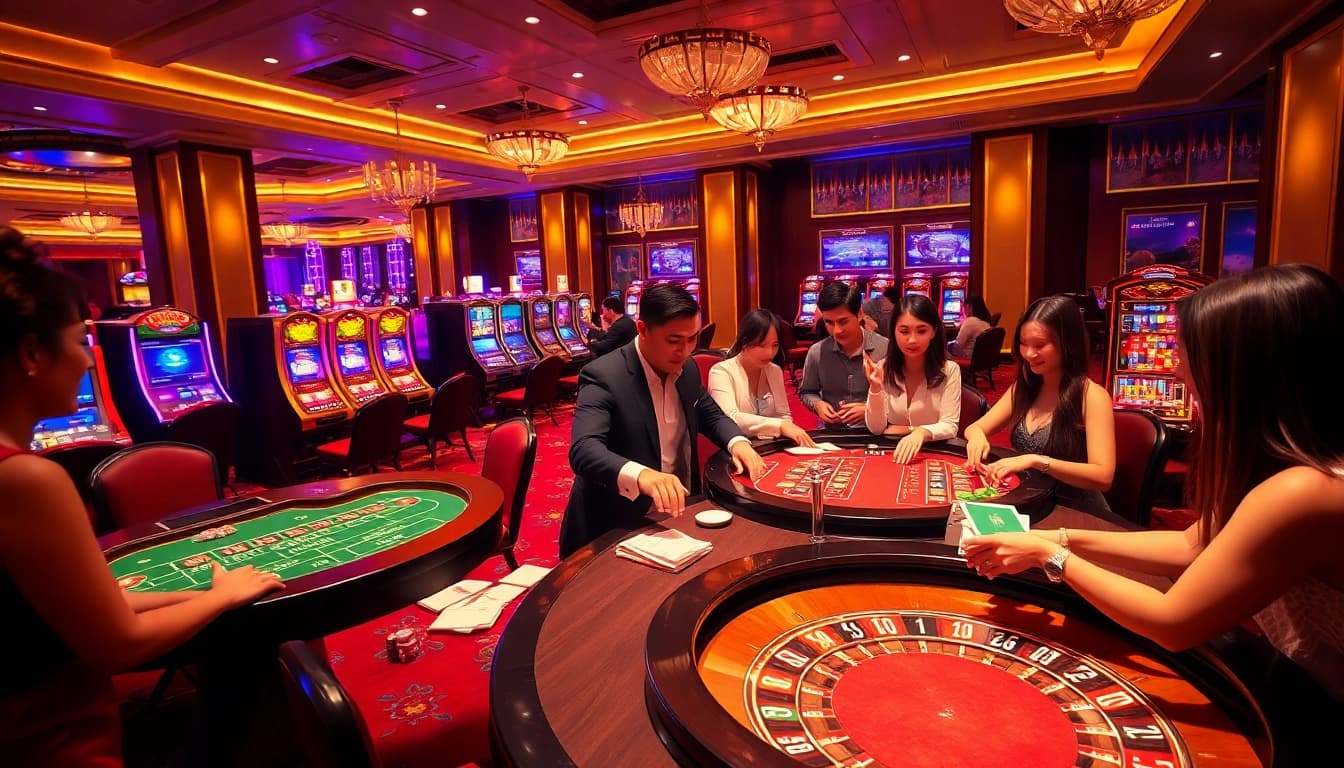 Experience the thrill of gaming at Trang Chủ OKWIN with vibrant casino visuals.
