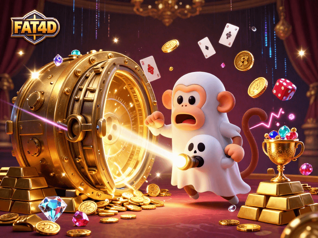 Experience the thrill of FAT4D as golden treasures burst from a haunted casino with playful spirit characters.