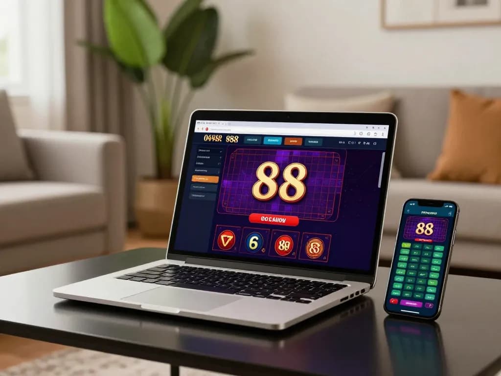 Engaging gameplay at open 88 casino using laptop and smartphone in a stylish home setting.