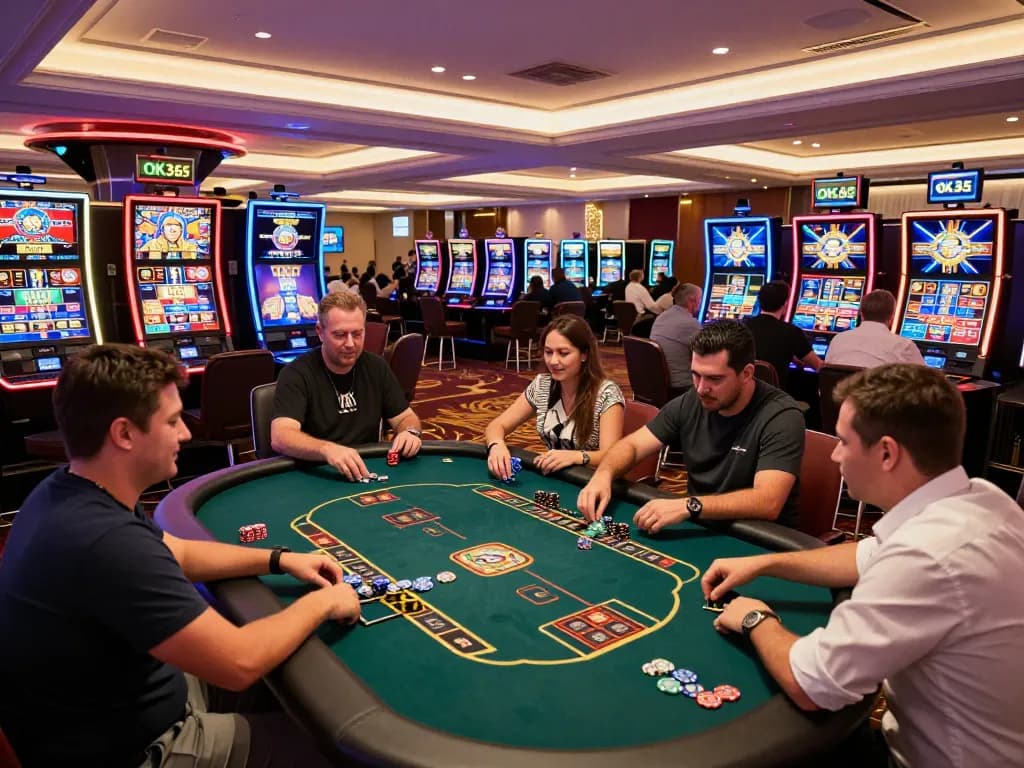 Players engaged in exciting online games at OK365 đăng nhập platform, showcasing vibrant casino atmosphere.