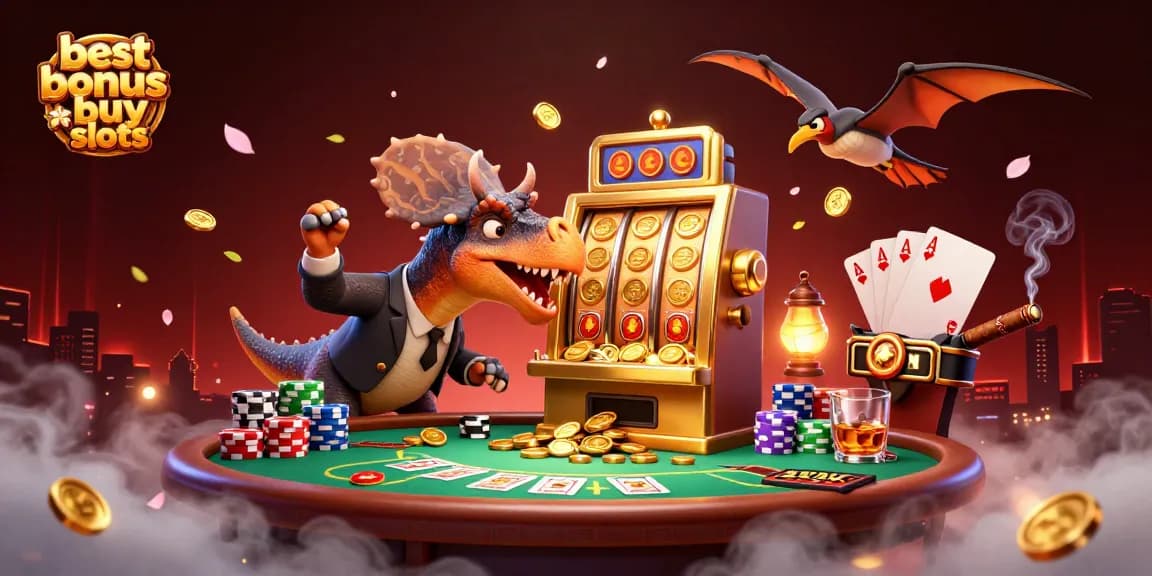 Experience the best bonus buy slots with thrilling jackpots in a vibrant casino scene featuring exciting characters.