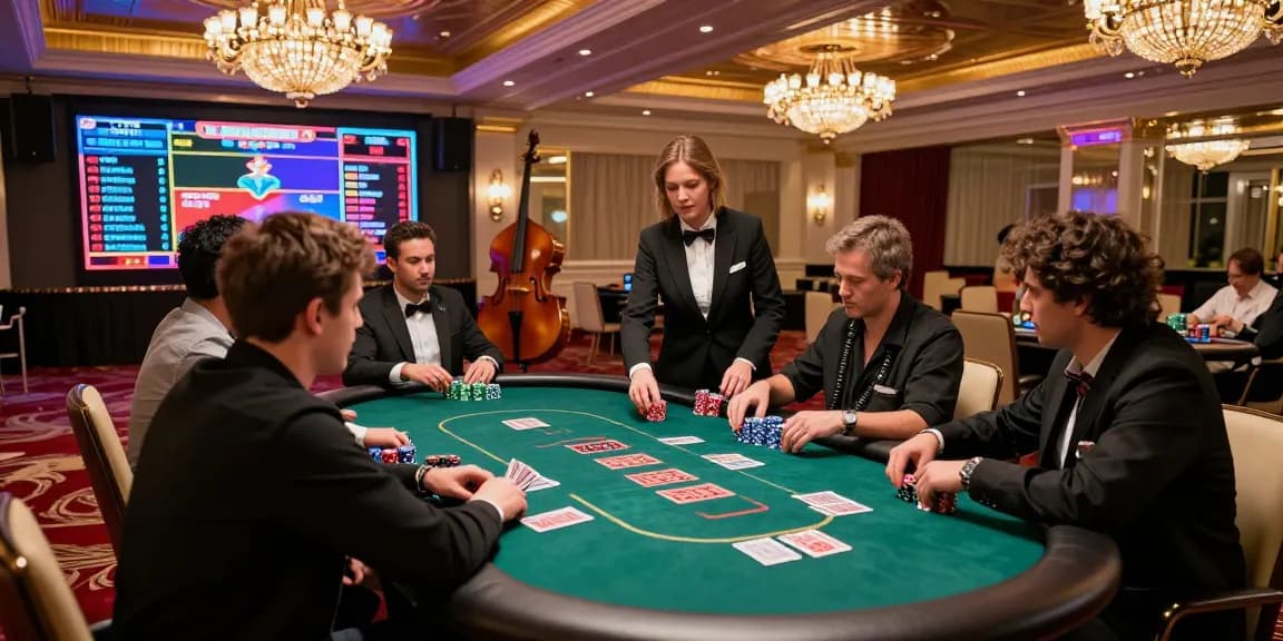 iwin high-stakes gaming scene at a luxury casino with focused players and vibrant decor
