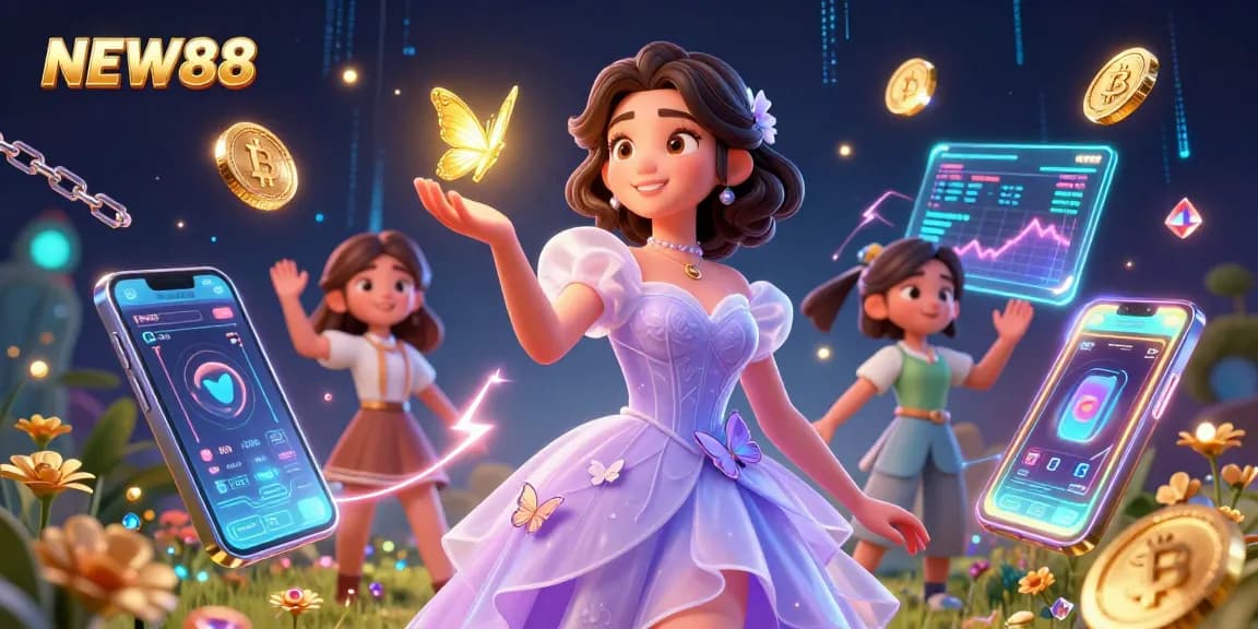 Experience thrilling gameplay at NEW88 with a stunning digital illustration featuring vibrant casino elements.