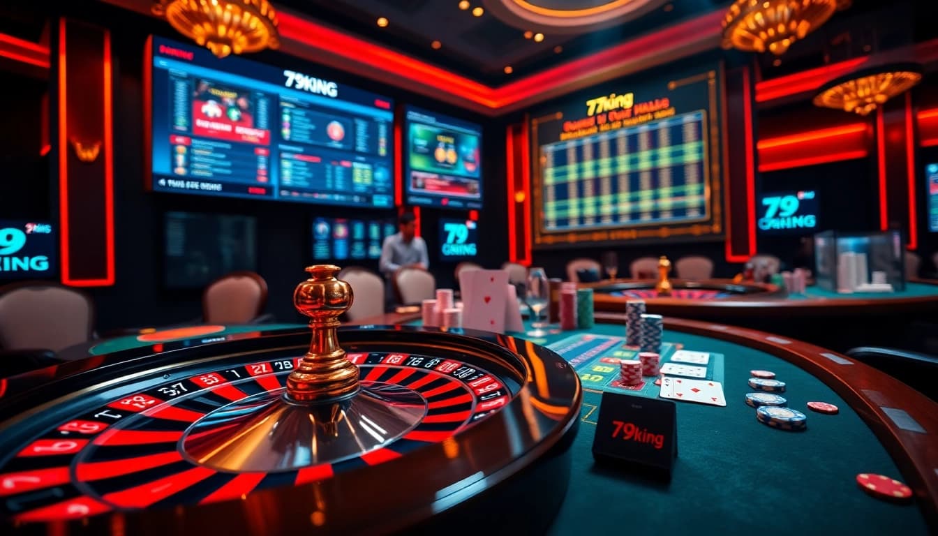 Experience thrilling gameplay at 79king with vibrant casino tables, chips, and exciting action.