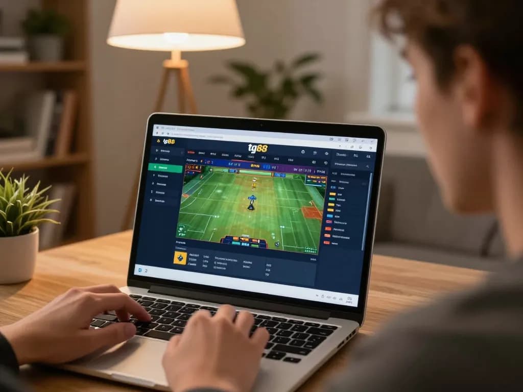Player analyzing odds on tg88 while betting online, showcasing an engaging gaming experience at home