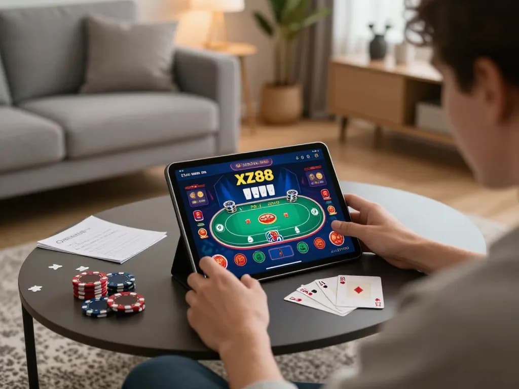 Engaging experience on the xz88 casino app while enjoying relaxed home gaming in a cozy setting.
