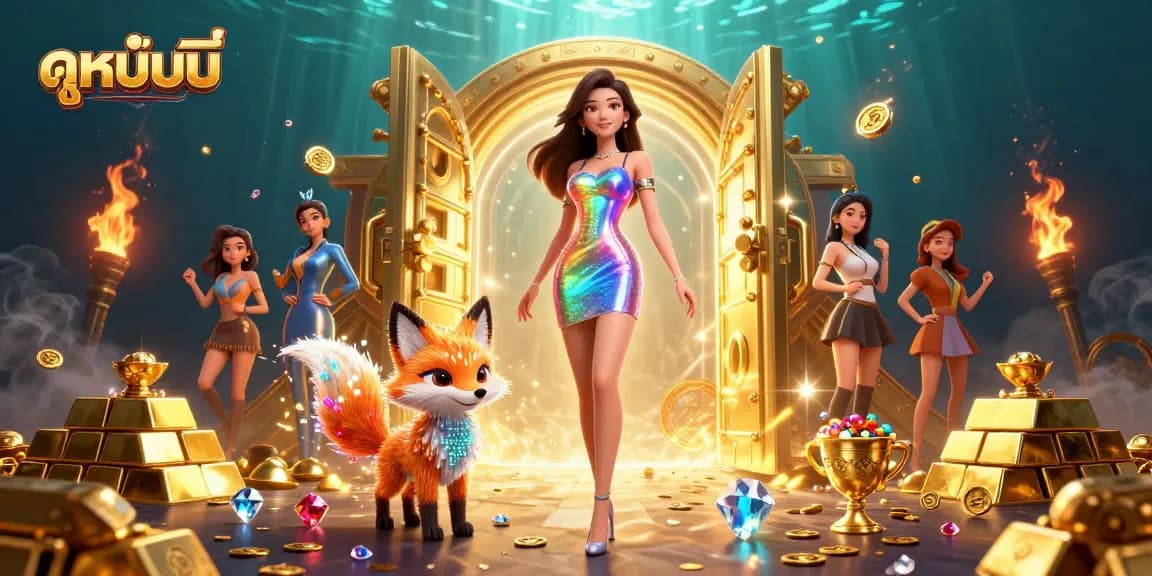Experience the excitement of ดูหนังออนไลน์ with captivating 3D visuals and dazzling gold elements.