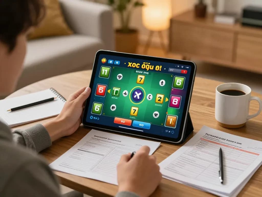xóc đĩa online gameplay on tablet with strategic notes and cozy atmosphere