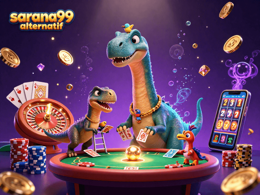 Experience the thrill with sarana99 alternatif at this lively casino scene featuring iconic characters and elements.