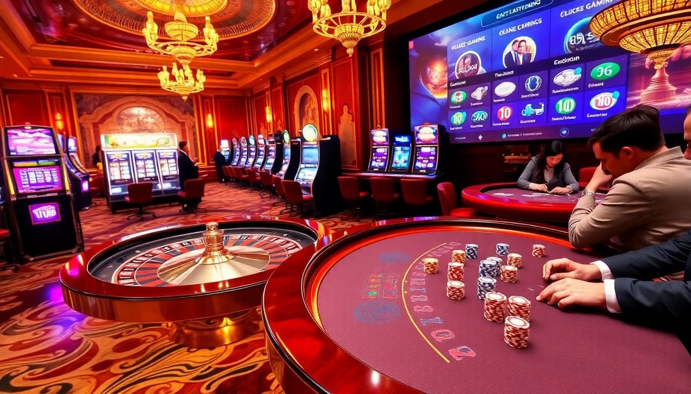 Players engaging in thrilling casino games at https://www.jl55.one/ showcasing slot machines and poker excitement.