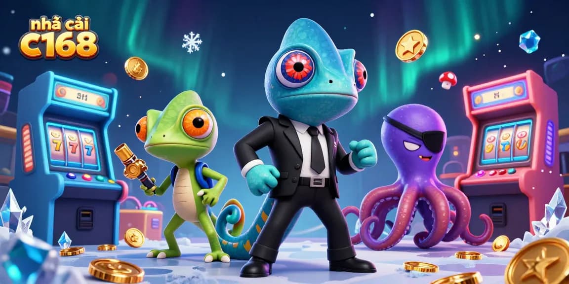 Engage in thrilling games at nhà cái c168 with our vibrant casino characters and slot elements.