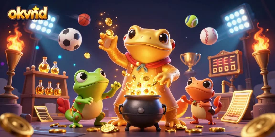 Bet on okvnd while enjoying an enchanting scene of a golden salamander and sports elements.