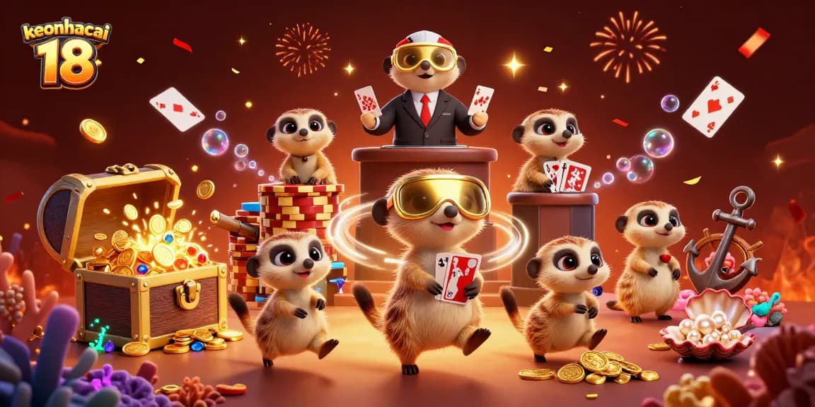 Experience thrilling gaming with keonhacai 18 as meerkats manage a vibrant casino.