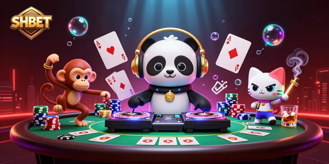SHBET offers an exciting online casino experience with vibrant characters in a lively 3D scene.