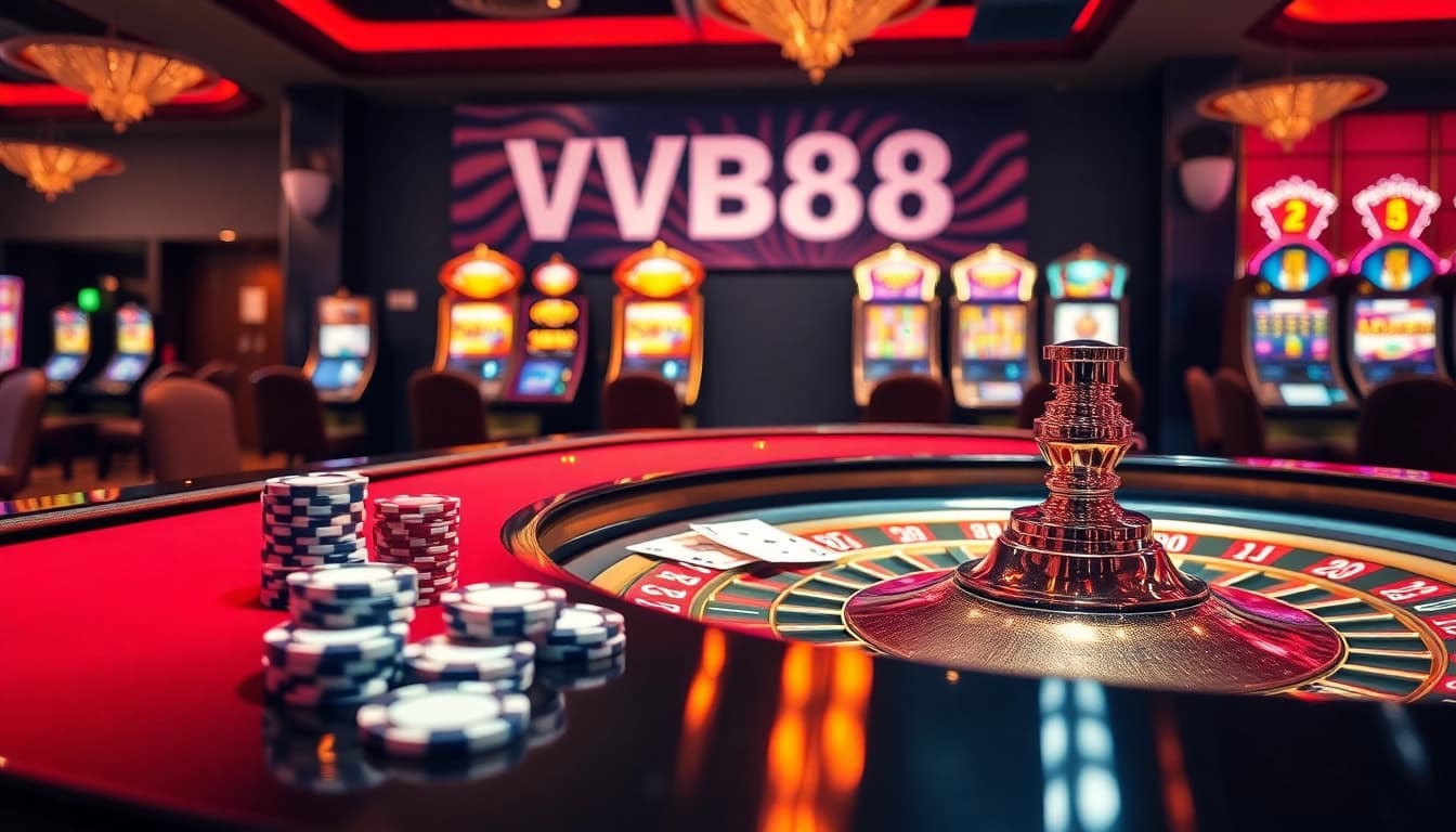 Experience the thrill of VB88 with vibrant casino action at roulette and slot machines.