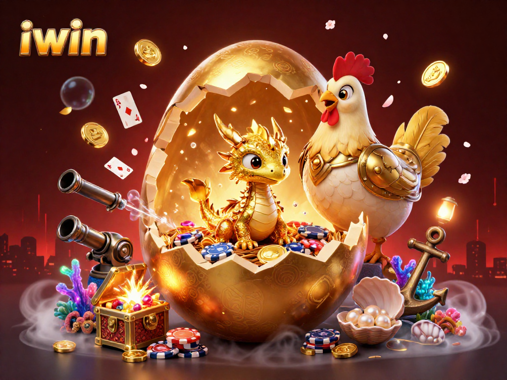 Engage with iwin’s thrilling casino adventure featuring a golden dragon and poker chips.