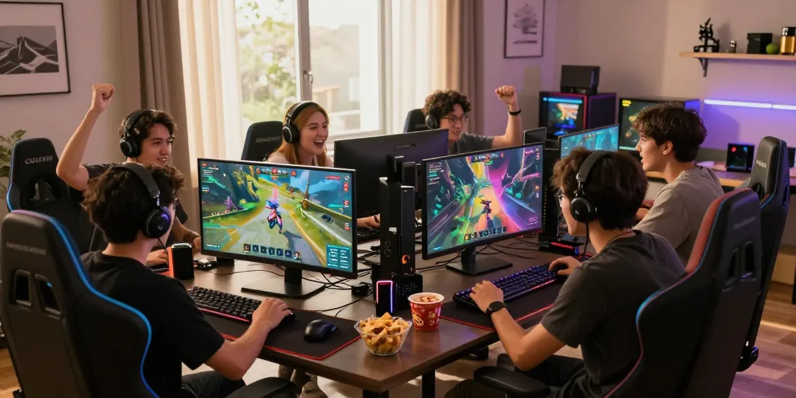 Exciting online gaming moment with friends enjoying go99 platform in a vibrant gaming setup.