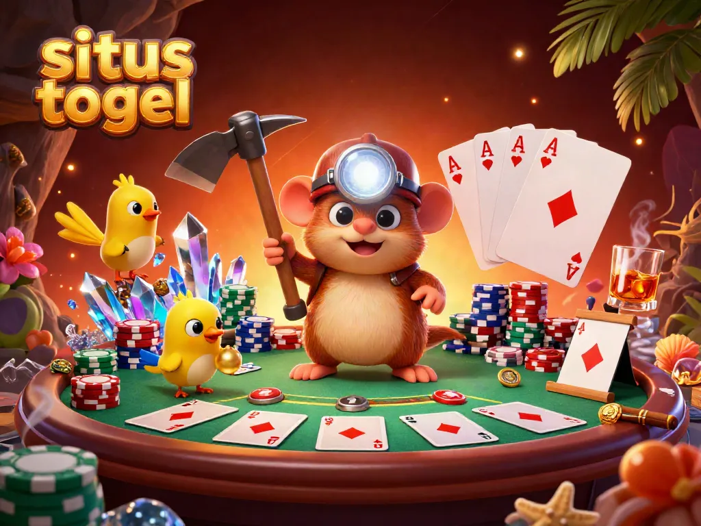 Engage with situs togel as a treasure hunter mole and canary explore a vibrant casino environment.