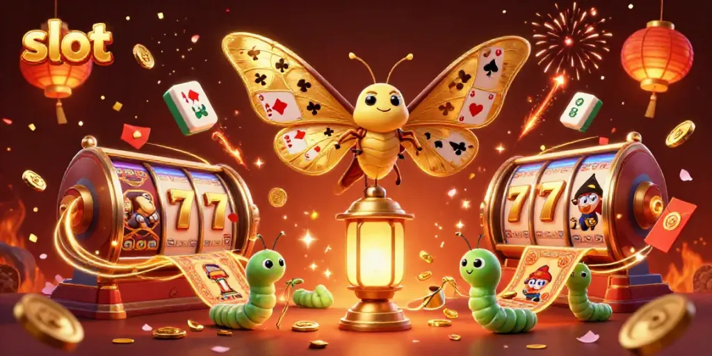 Engage in thrilling slot adventures with a vibrant 3D illustration showcasing golden reels and celebratory motifs.